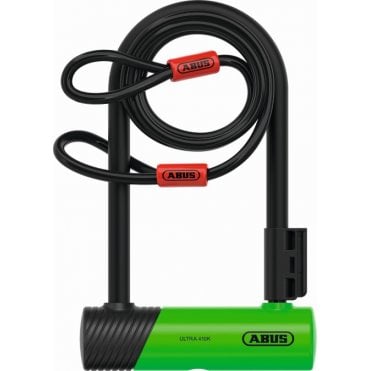 ABUS Ultra Mini Ultimate 410 U-Shackle Lock 180mm + 10/120 Cobra Cable - Silver Secure