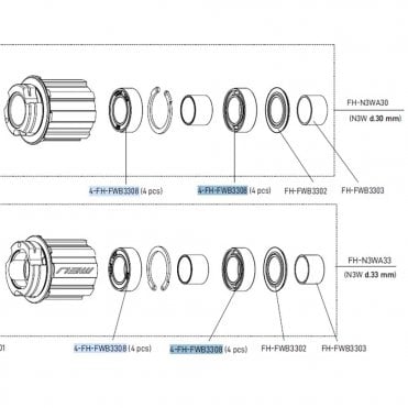Campagnolo Hub Bearings N3W Freehub 4 Pcs