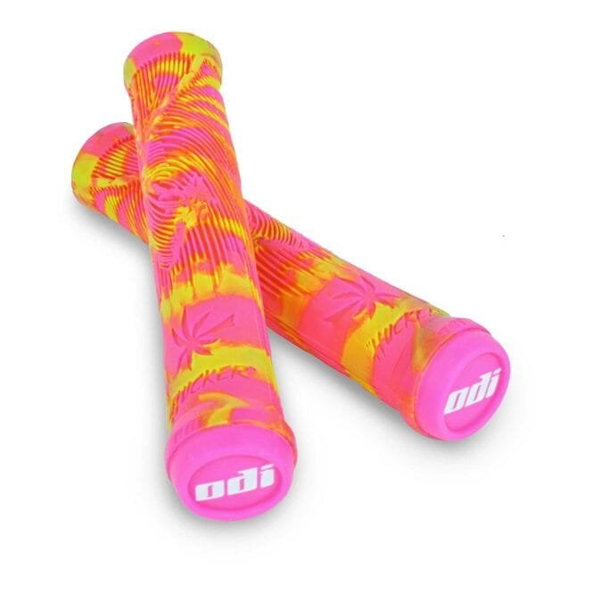 ODI Hucker BMX Grips No Flange - Pink / Yellow Ltd - 160 mm