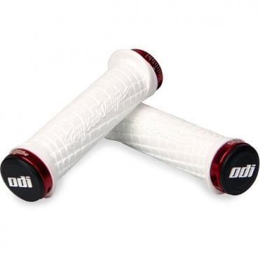 Odi Troy Lee Designs Lock On Grips - 130 mm - White / Red