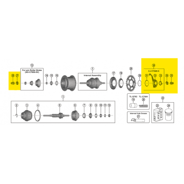 Shimano Nexus SM-C7000-5 Components for SG-C7000, CJ-C7000, non-turn washer and cap nut, 5R/5L