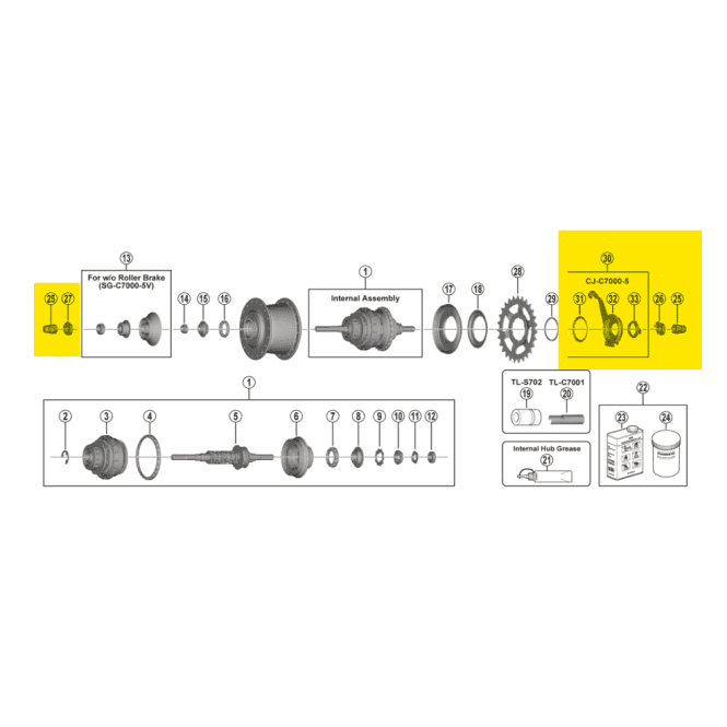 Shimano Nexus SM-C7000-5 Components for SG-C7000, CJ-C7000, non-turn washer and cap nut, 6R/6L