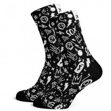 Sox Doodle Black Mono-Chrome Premium Crew Socks