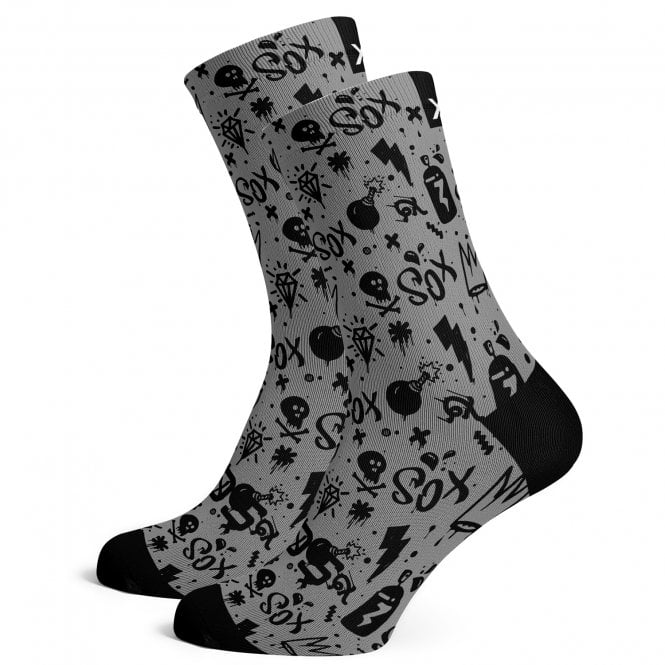 Sox Doodle Grey Mono-Chrome Premium Crew Socks