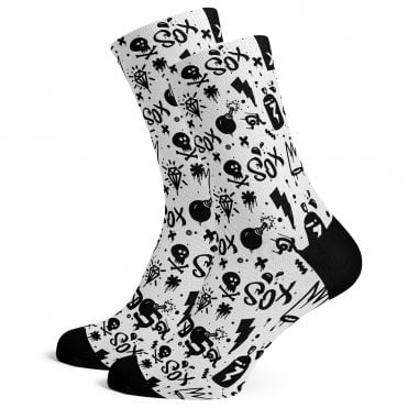 Sox Doodle White Mono-Chrome Premium Crew Socks
