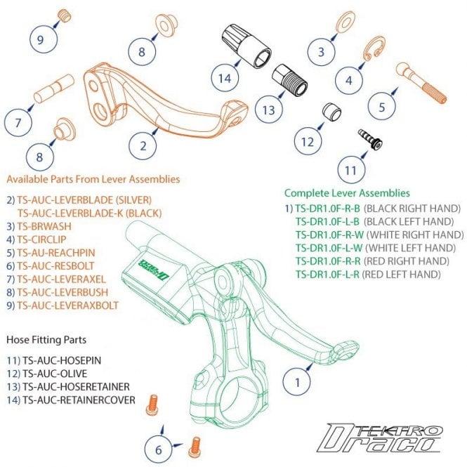 Tektro Spares Lever Assembly 11 Draco - LHS - White/black