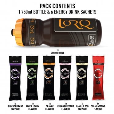 Torq Energy 750 ml Bottle Sample Pack - 6 Drinks (5 Regular 1 Caffeine)