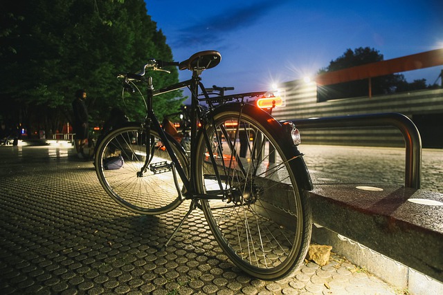 Bike photographed from the rear at night