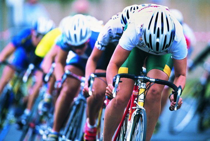 An intense cycling street race.
